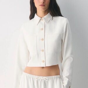 ARITZIA Wilfred Cream Cropped Button-Front with pockets Jacket